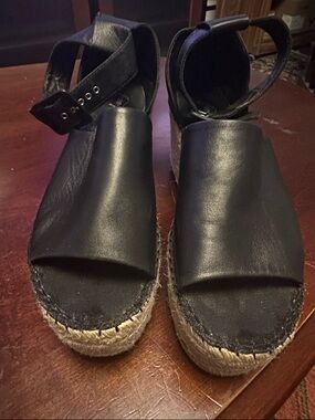 Free People Black Leather Espadrille Wedge Sandals size 40-equates-size 9 1/2